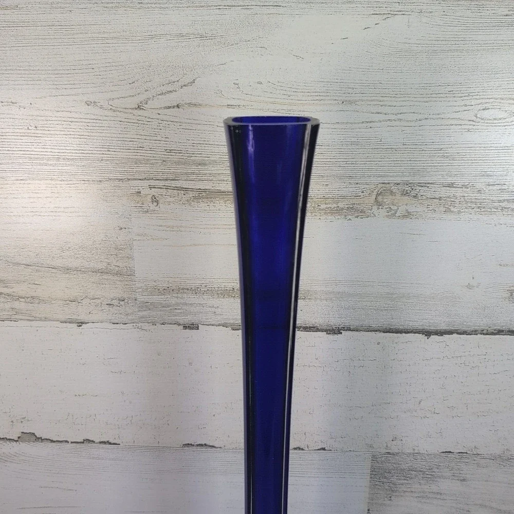 Vintage Cobalt Blue Swung Glass Vase 24.5 Inch Mid Century Modern Floor Decor